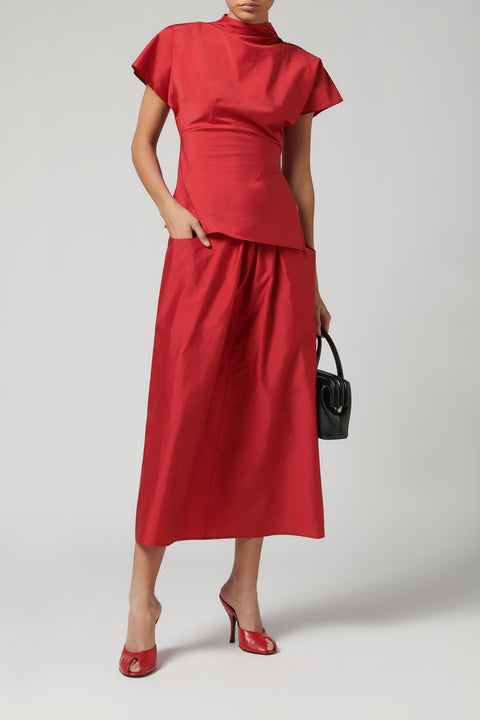 Red Su Silk Bland Skirt