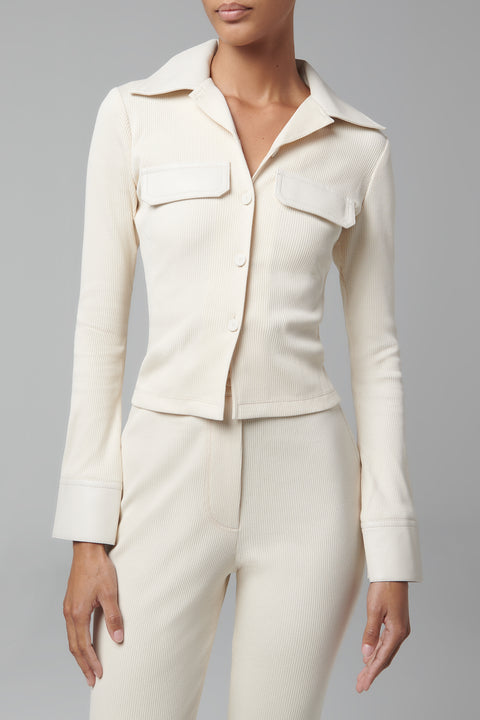 White Fitted Rib Jersey Shirt