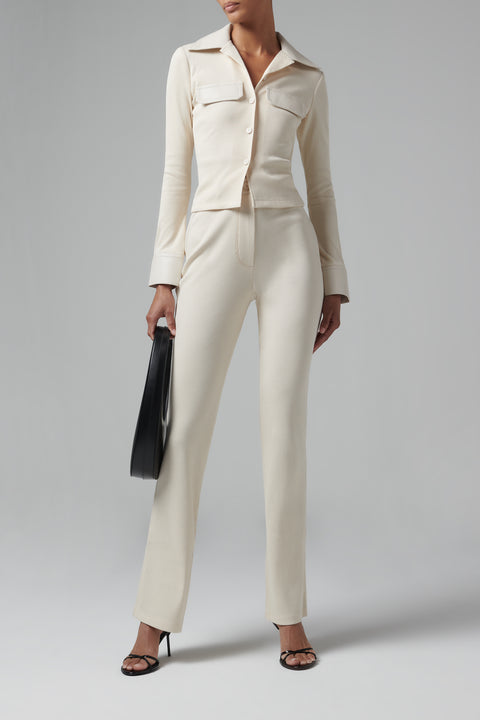 White Fitted Rib Jersey Shirt