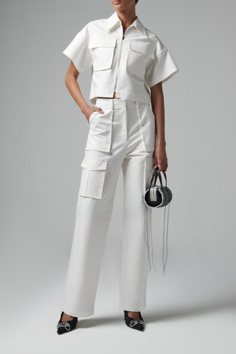 White Zip-Up Short-Sleeve Shirt