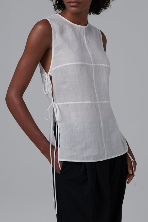 White Semi Sheer Patchwork Tank Top