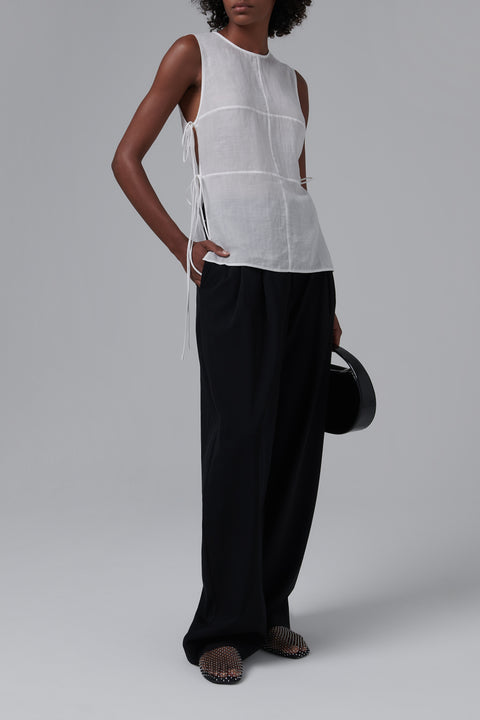 White Semi Sheer Patchwork Tank Top