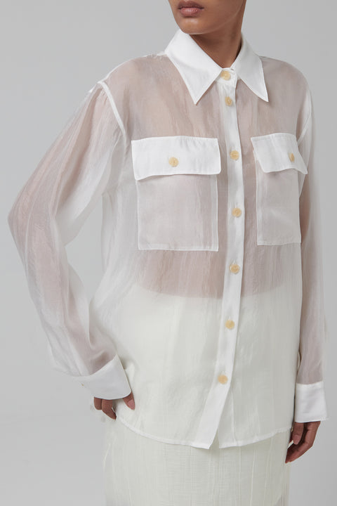 White Sheer Pocket Blouse