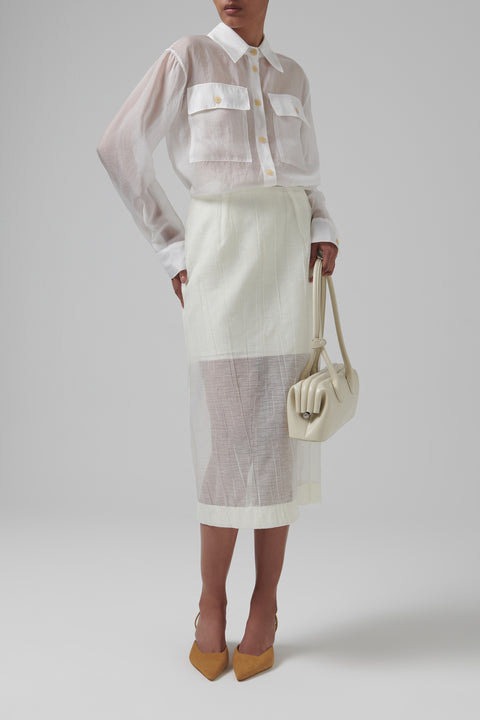 White Sheer Pocket Blouse