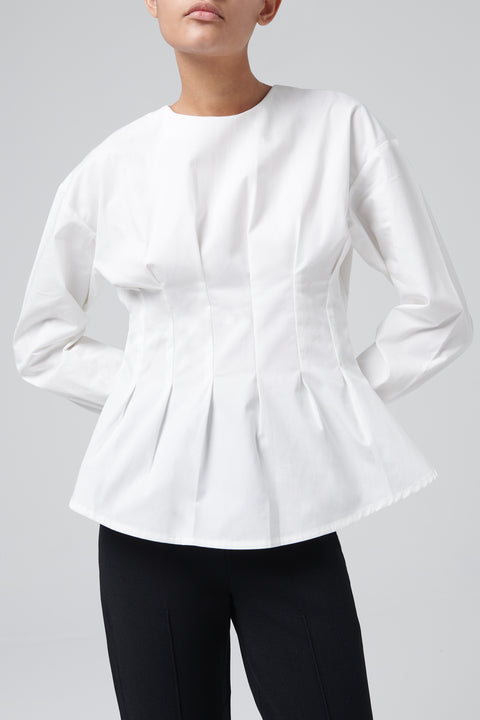 White Cinched Waist Cotton Top