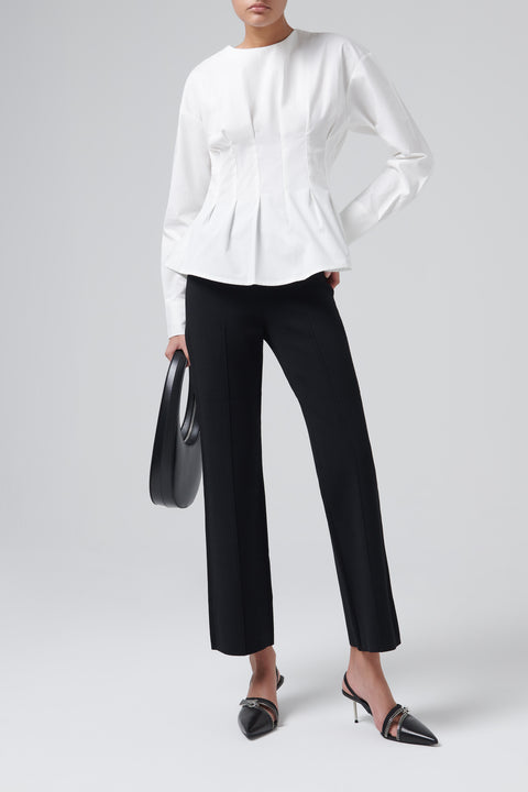 White Cinched Waist Cotton Top