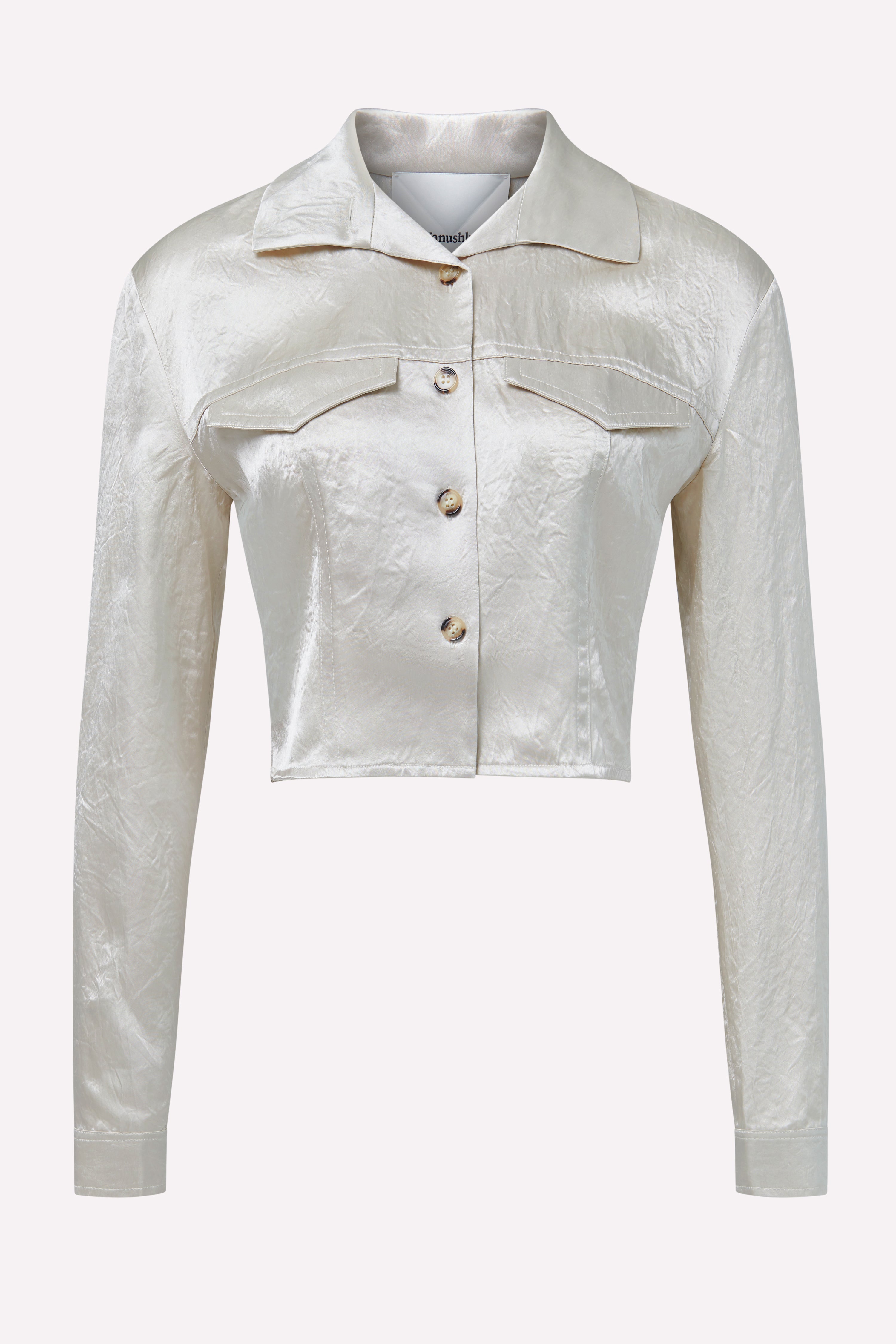 Nanushka White Janyn Slim Fit Cropped Shirt