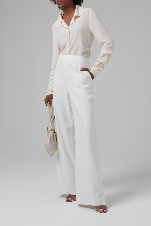 White Tucked High-Neck Blouse