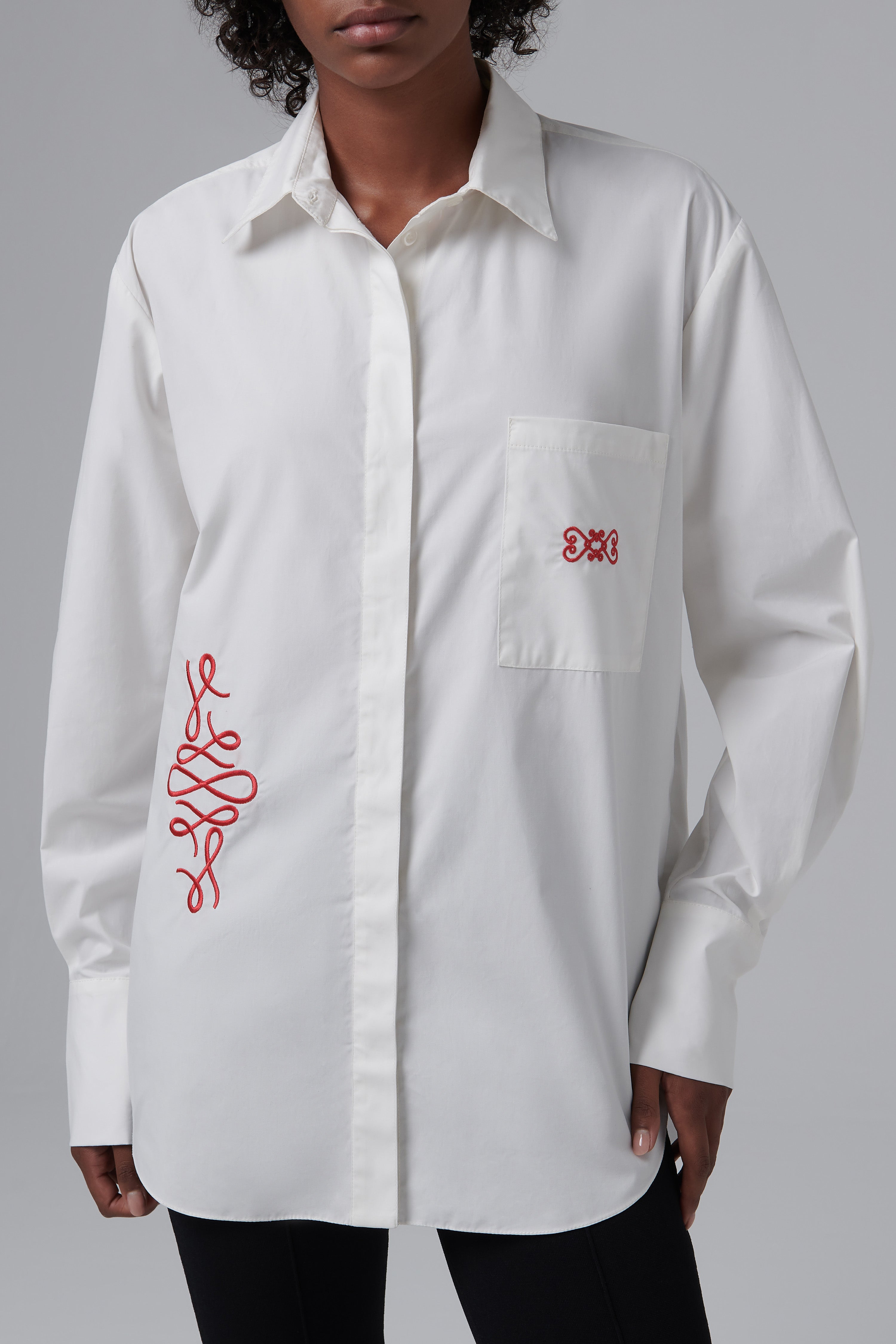 mens white embroidered dress shirt Men's St Barth Embroidered (White with Navy Palm) Linen Shirt L / White with Navy Palm