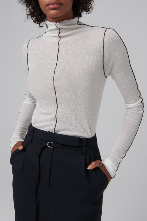 White Contrast Stitch Top