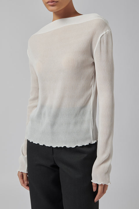 White Sheer Pleat Blouse