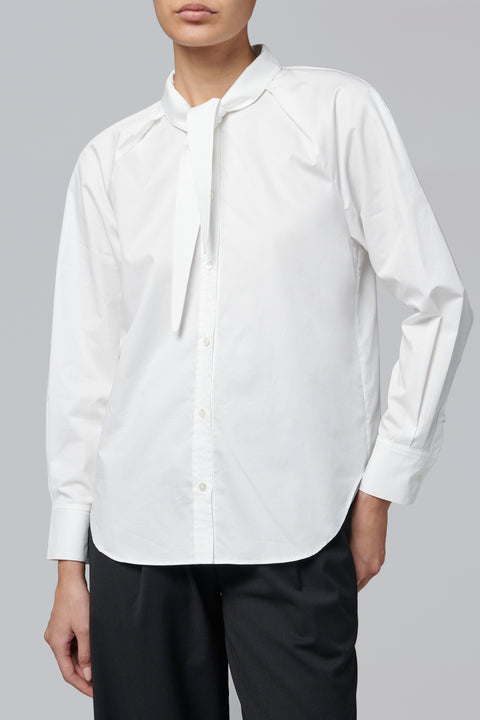 White Extended Scarf-Collar  Raglan Shirt