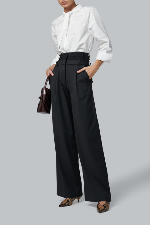 White Extended Scarf-Collar  Raglan Shirt