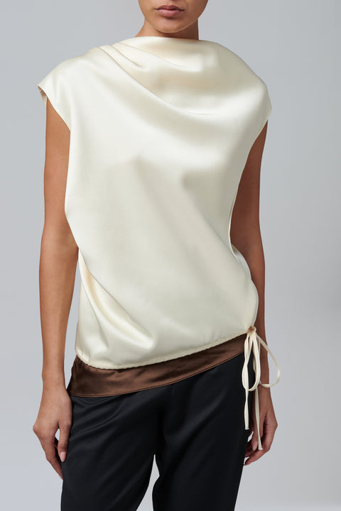 White Soft Draped Asymmetric Top