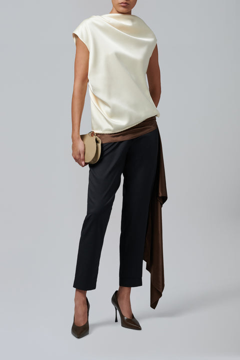 White Soft Draped Asymmetric Top