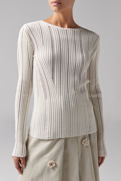 White Destroyed Light Knit Top