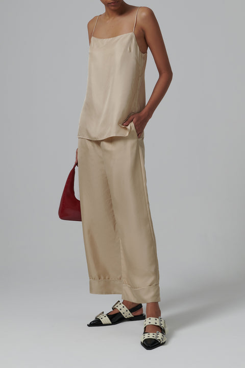 Beige Brescia Silk Pants