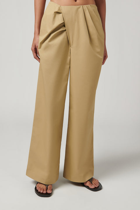 Beige Asymmetry Wrap Pants