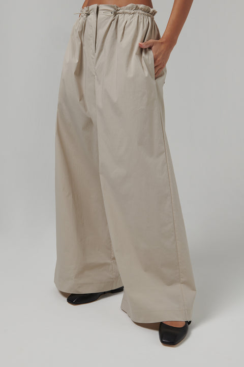 Beige Petit Paperbag Waist Pants