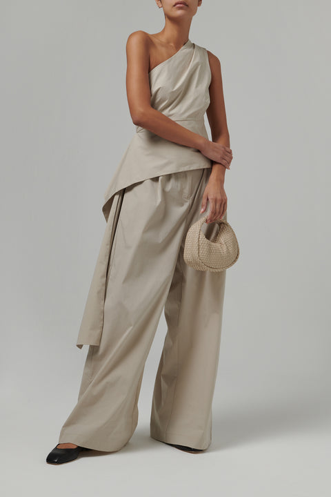 Beige Petit Paperbag Waist Pants