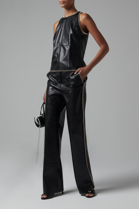 Nanushka Black Raffia Stitch Faux Leather Pants