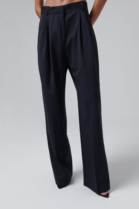 Black Wide Leg Pleated Trousers