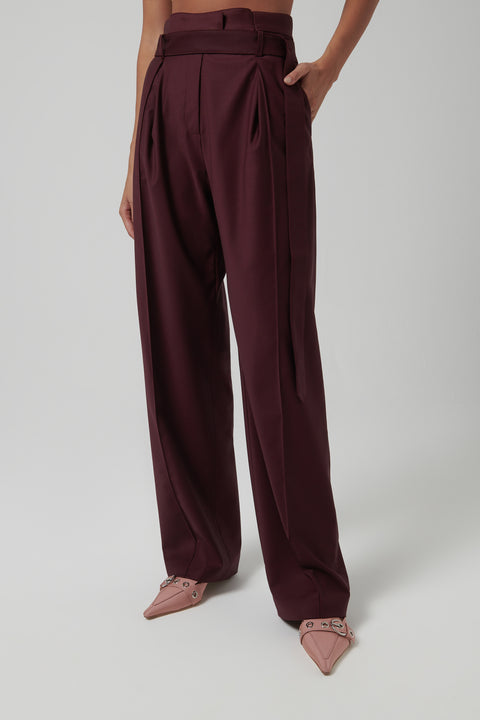Burgundy Detailed Waist Pants