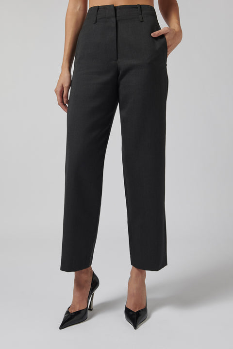 Grey Wool Curved Pants