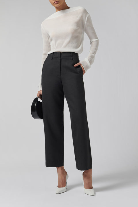 Grey Wool Curved Pants