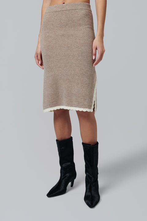 Beige Como Crochet Slip Skirt