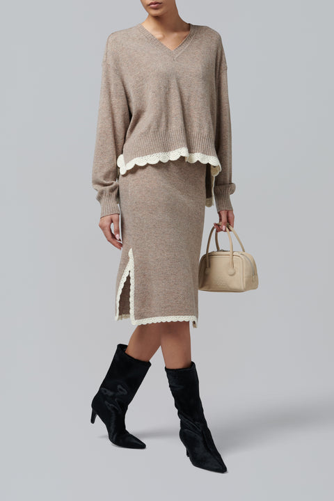 Beige Como Crochet Slip Skirt