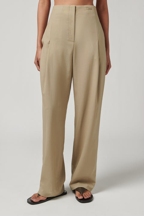 Khaki High Waisted Wool Pants