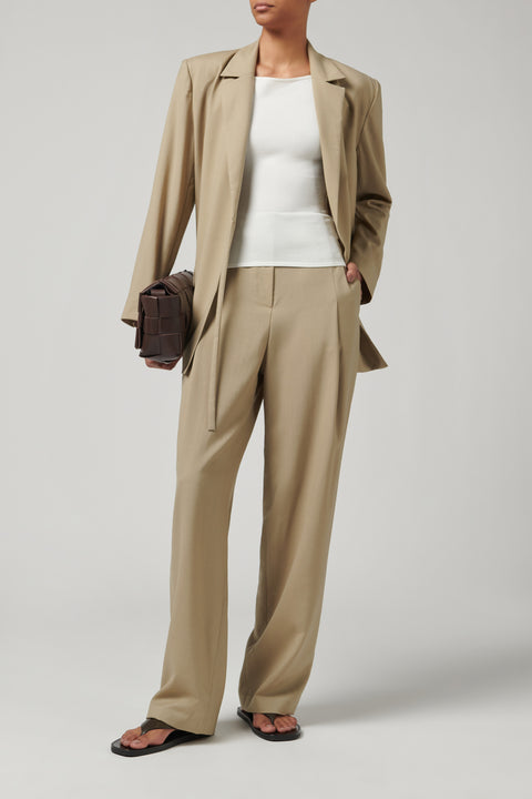 Khaki High Waisted Wool Pants