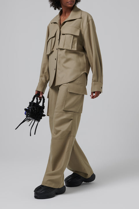 Khaki High Neck Wool Shirt