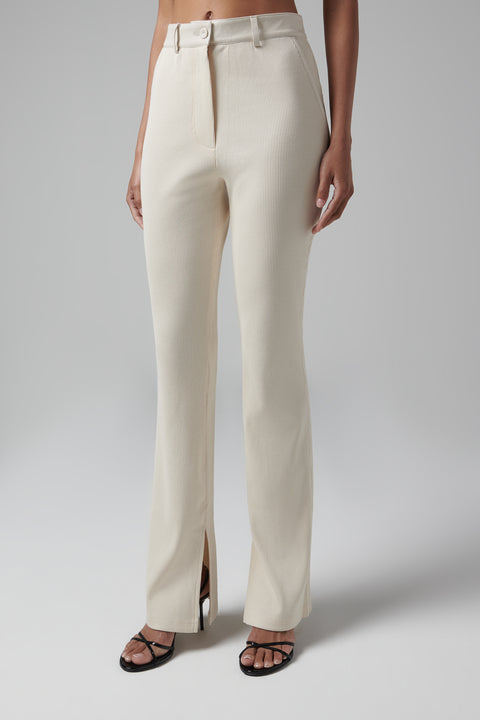 White Fitted Rib Jersey Pants