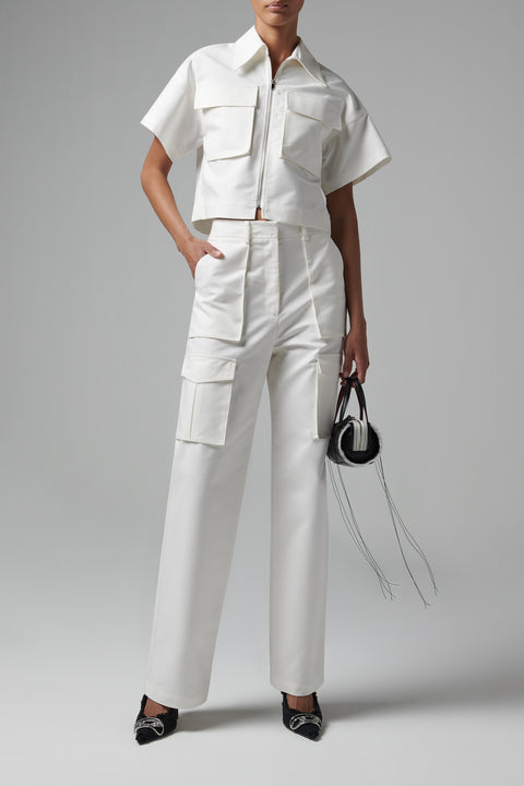 White Pocket Detailed Cotton Pants