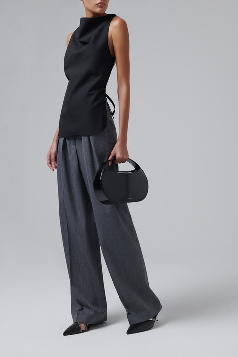 Grey Wide Leg Double Pleated Trousers
