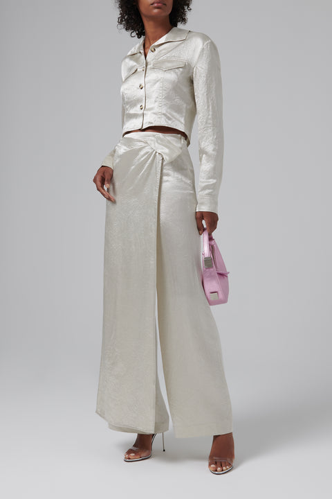 White Kehlani Front Skirt Panel Pants