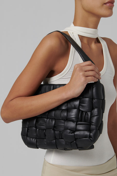 Black Textured Woven Tote