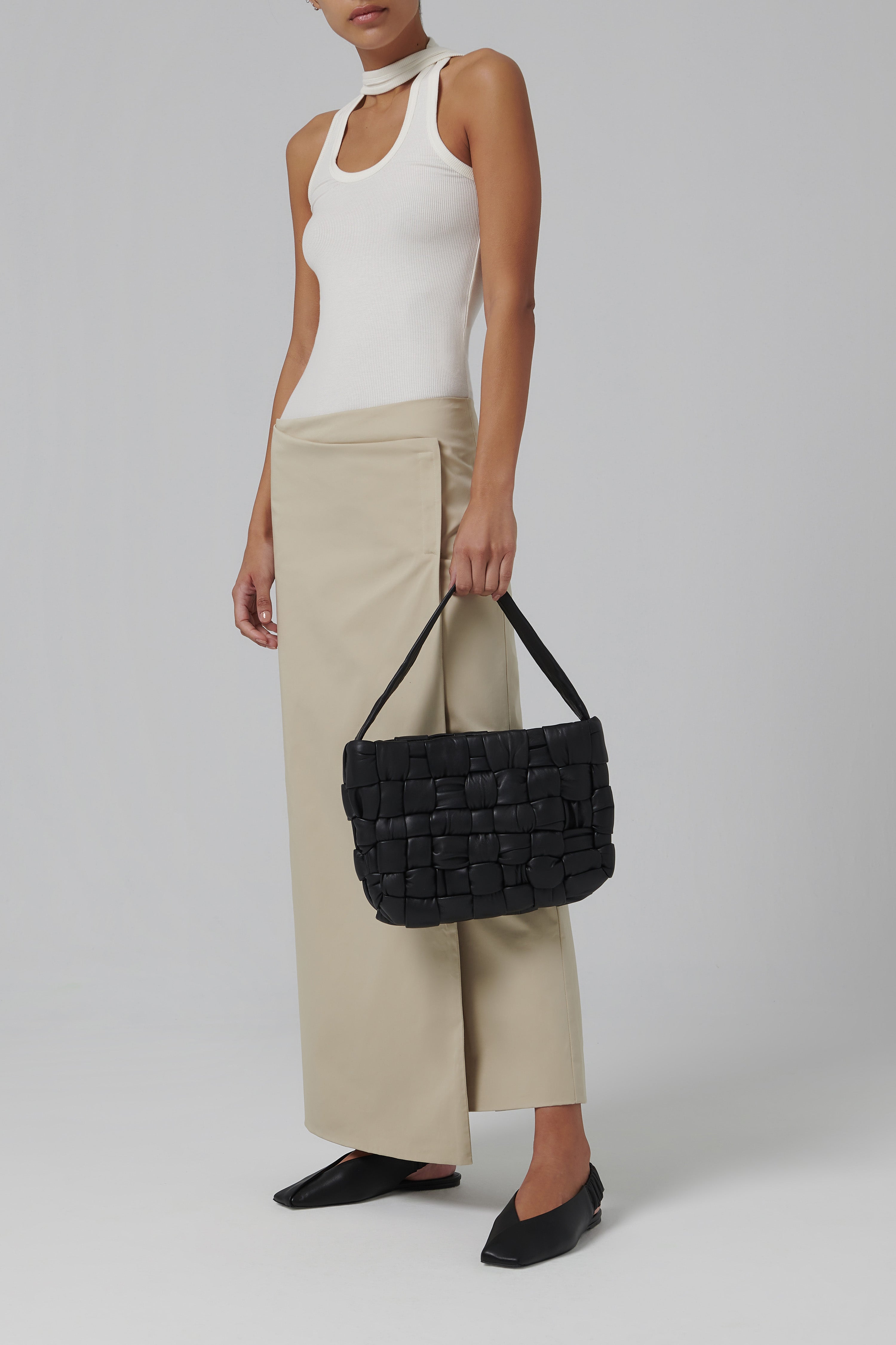 St. Agni Black Textured Mini Woven Tote
