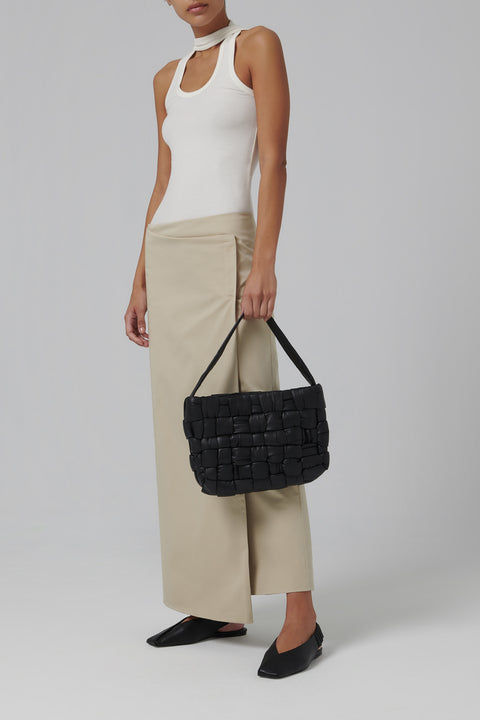 Black Textured Woven Tote