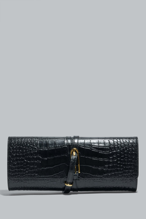 Black Croc Belted Clutch