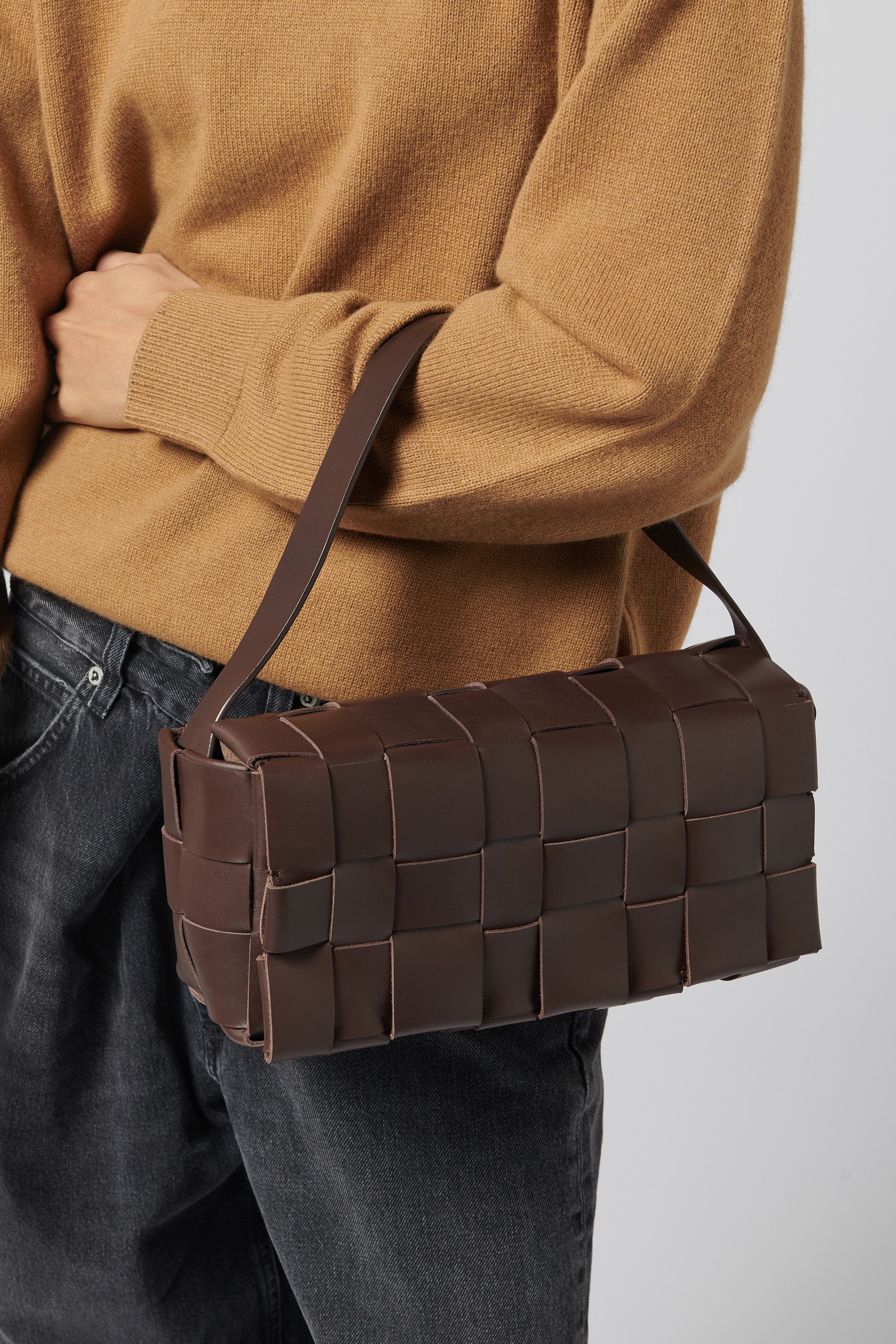 St. Agni Brown Woven Envelope Mini Tote