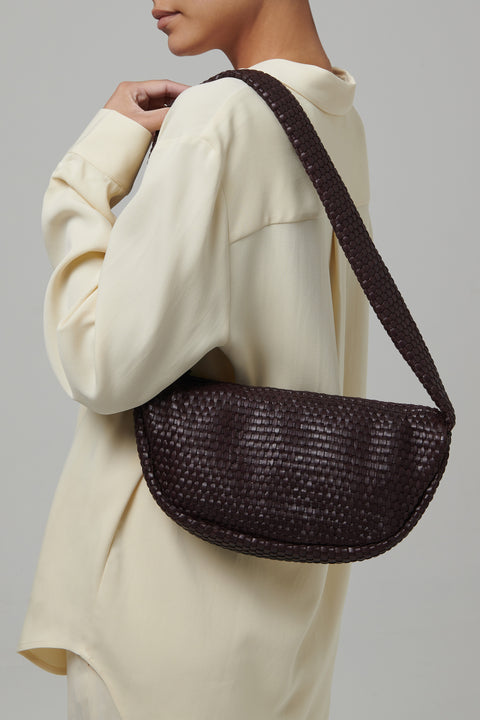 Brown Lattice Weave Crescent Bag