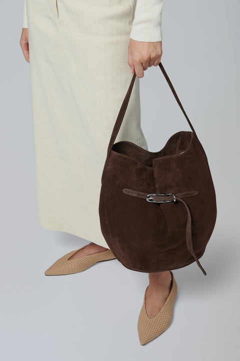 Brown Belted Large Bucket Bag