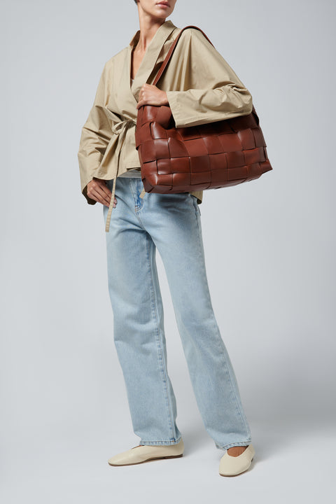 Brown Woven Large Tote