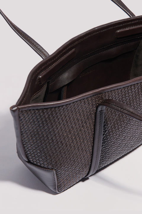 Dark Brown Woven Slim Bateau Tote