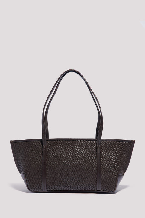 Dark Brown Woven Slim Bateau Tote