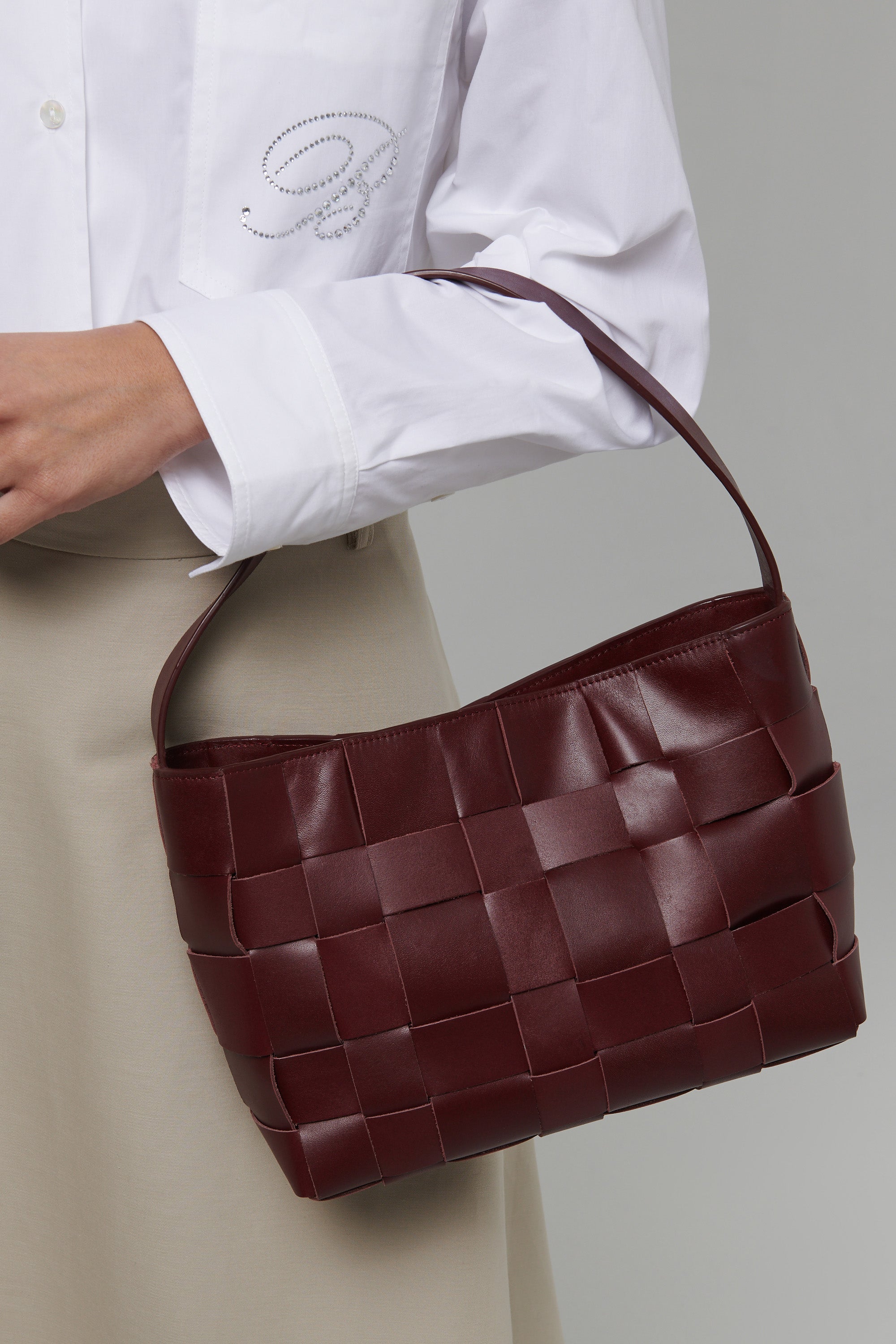 St. Agni Burgundy Woven Mini Tote Bag