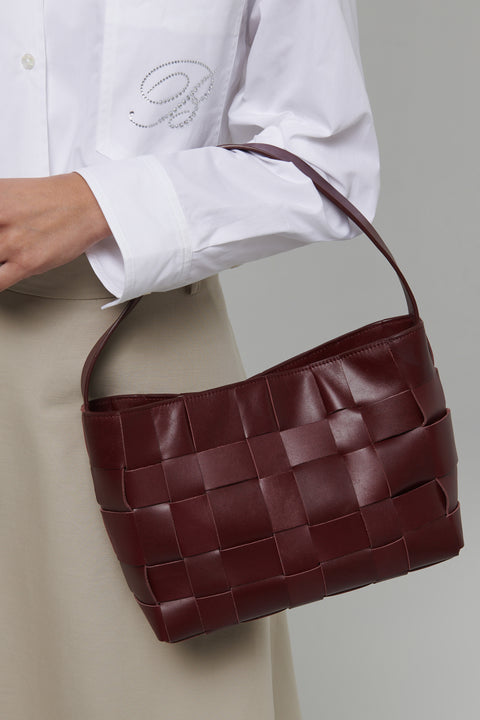 Burgundy Woven Mini Tote Bag
